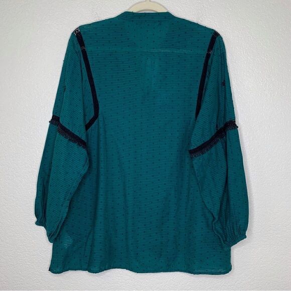 Zara Emerald Green Embroidered Eyelet Tassel Long Sleeves Peasant Top - Picture 8 of 13